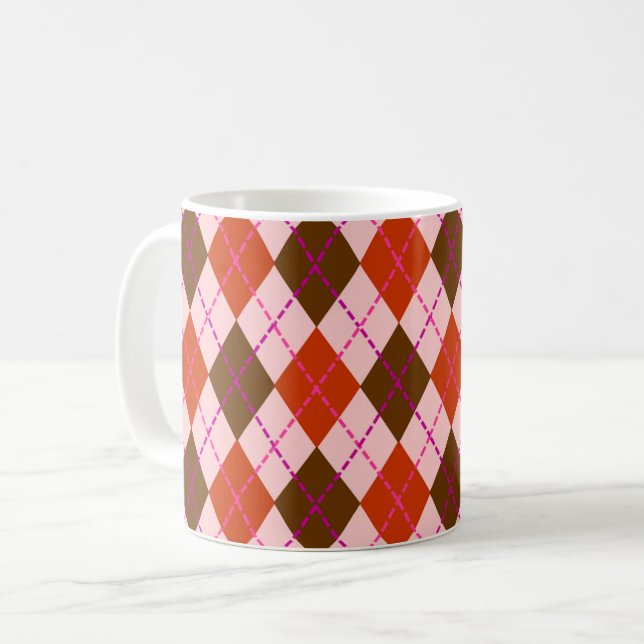 Caneca De Café Red Pink and Brown Argyle Pattern (Frente Esquerda)