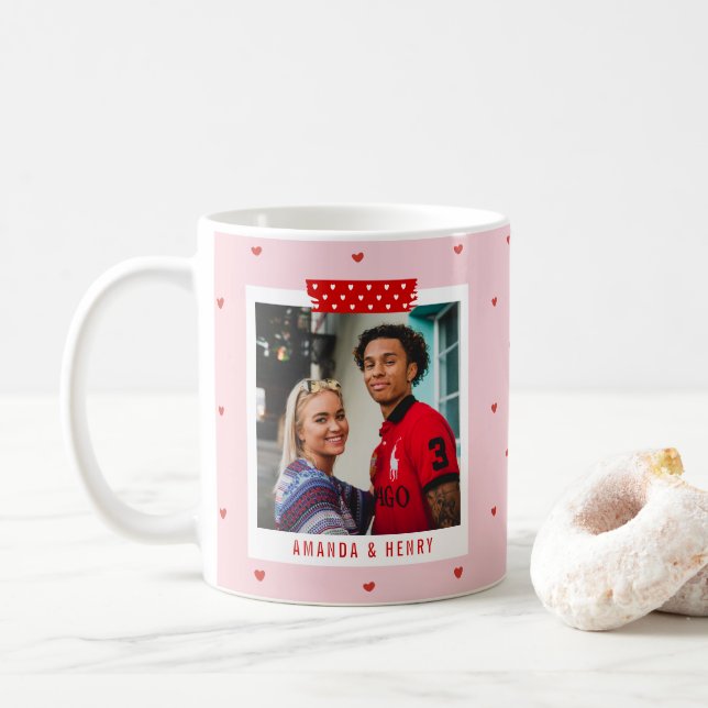 Caneca De Café Red Pink Heart 2 Photo Happy Valentine's Day Gift  (Com Donut)