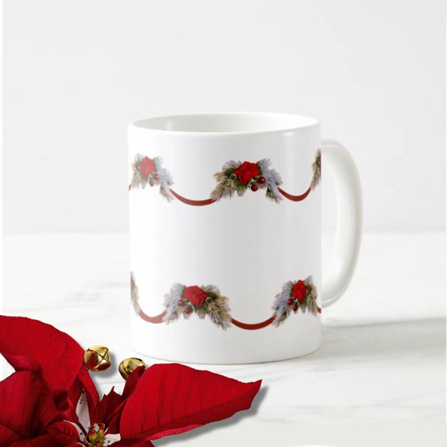 Caneca De Café Red Poinsettia Christmas Garland Coffee Mug (Criador carregado)