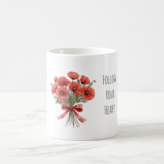 Caneca De Café Red Poppy Flowers Bow (Centro)
