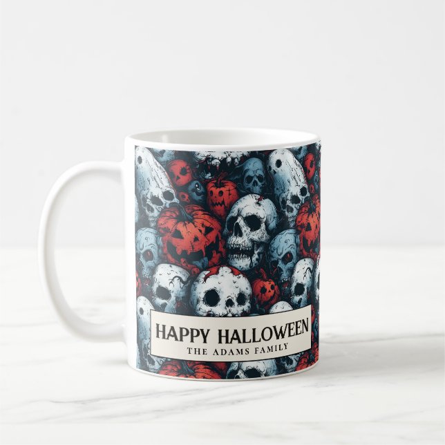 Caneca De Café Red Pumpkins e Skulls Halloween (Esquerda)
