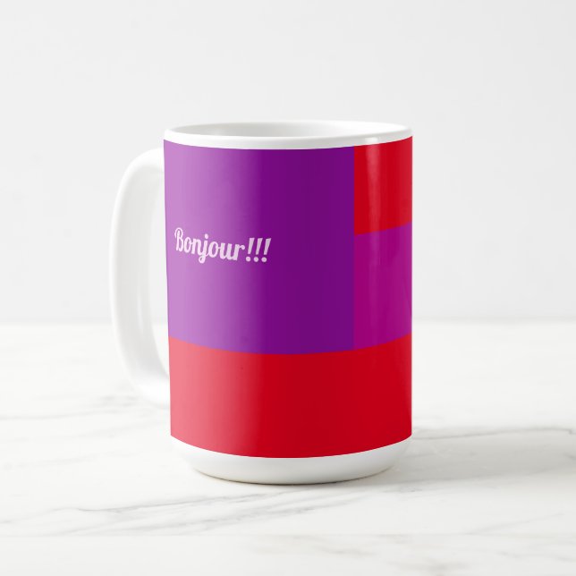Caneca De Café Red Purple Design Bom dia Bonjour (Frente Esquerda)
