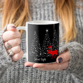 Caneca De Café Red Reindeer Árvore Branca de Natal Noite Silencio