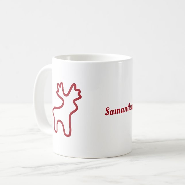 Caneca De Café Red Reindeer Contour Personalized Name (Frente Esquerda)