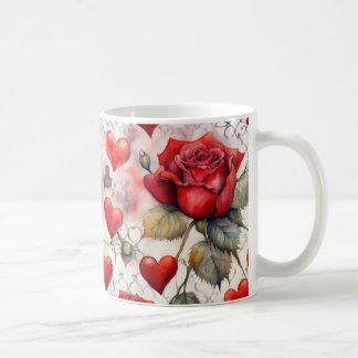 Caneca De Café Red Roses and Hearts Valentine