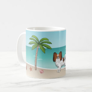 Caneca De Café Red Sable Papillon Cão Em Uma Praia Tropical De Ve