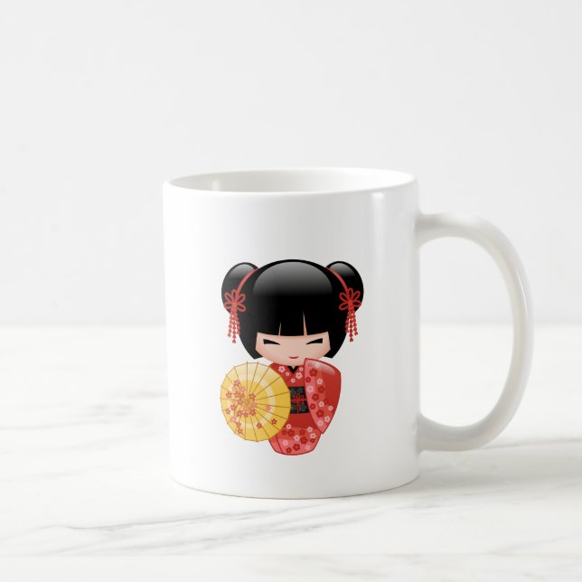 Caneca De Café Red Sakura Kokeshi Doll - Cute Japan Geisha Cof (Direita)