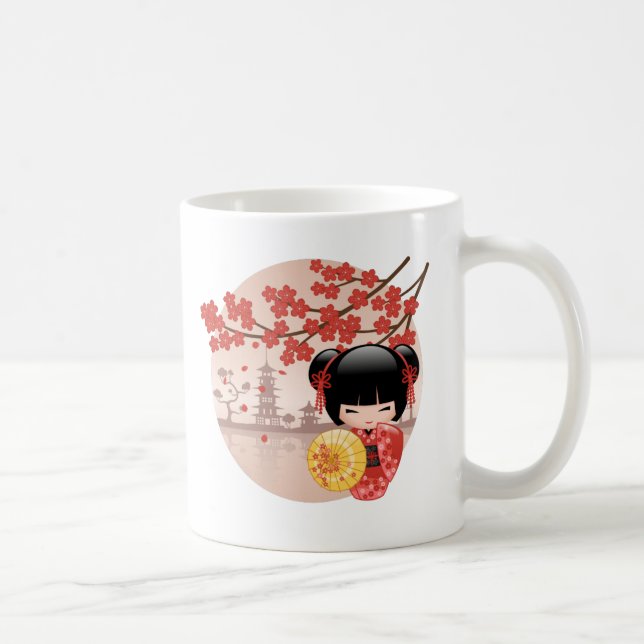 Caneca De Café Red Sakura Kokeshi Doll - Geisha Japonês (Direita)