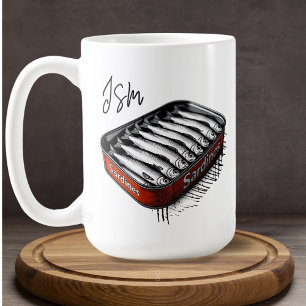 Caneca De Café Red Sardine Art Tin Personalizado Monograma Nome