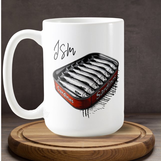 Caneca De Café Red Sardine Art Tin Personalizado Monograma Nome (Criador carregado)