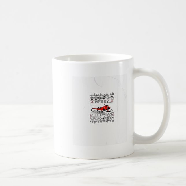 Caneca De Café Red Snowmobile Holiday Sweater Merry Sledmas Ugly  (Direita)