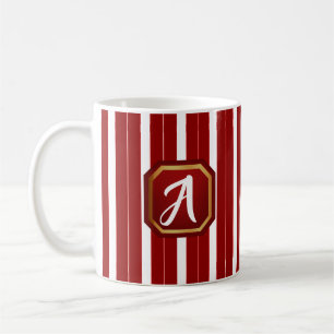 Caneca De Café Red Stripes e Monograma de Quadro Dourado