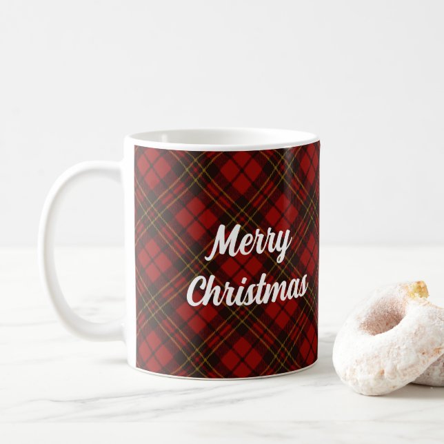 Caneca De Café Red Tartan Felry Feriados de Natal Texto personali (Com Donut)