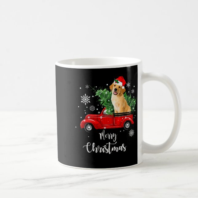 Caneca De Café Red Truck Merry Christmas Tree Golden Retriever Ch (Direita)