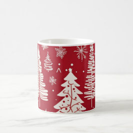 Caneca De Café Red White Christmas Tree Snowflake Pattern 