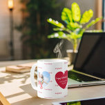 Caneca De Café Red white hearts photo name Valentine's Day<br><div class="desc">A white colored background decorated with a red heart,  2 photo heart frames. Personalize and add a name. The name as a pattern.</div>