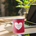 Caneca De Café Red white hearts photo Valentine's Day<br><div class="desc">A red colored background decorated with white hearts,  2 photo heart frames. Personalize and add your name.</div>