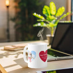 Caneca De Café Red white hearts photo Valentine's Day<br><div class="desc">A white colored background decorated with a red heart,  2 photo heart frames. Personalize and add your name.</div>