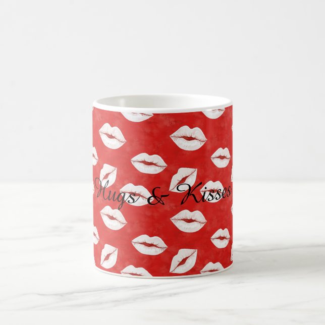 Caneca De Café Red White Lips Kisses Valentine's Day Flirty Love (Centro)