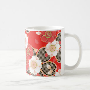 Caneca De Café Red & White Sakura Japonês Kimono