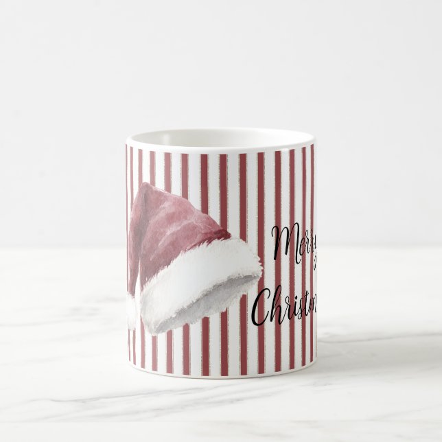 Caneca De Café Red White Stripes Santa Hat Christmas (Centro)