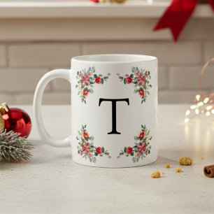 Caneca De Café Red Winter Florals Monograma