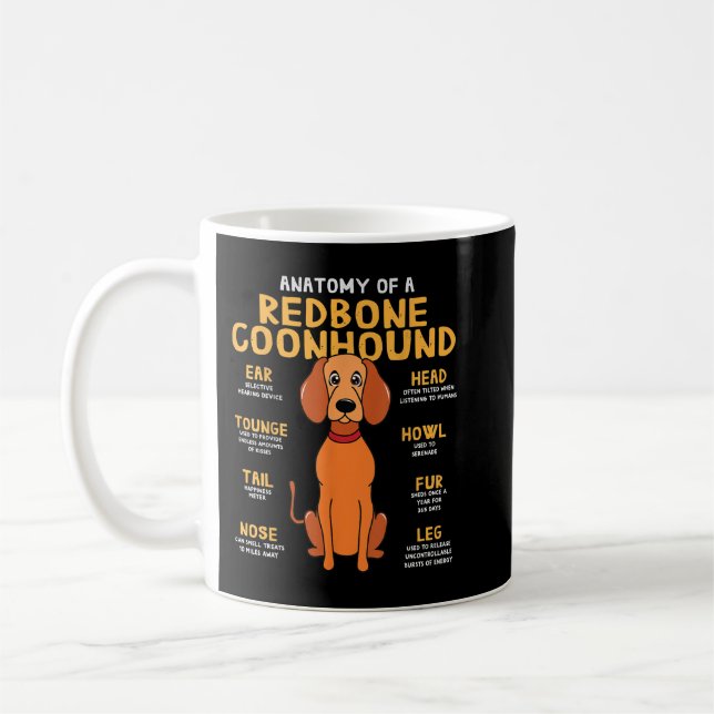 Caneca De Café Redbone Coonhound Engraçado Anatomia do Cachorro M (Esquerda)