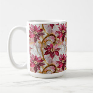 Caneca De Café Redemoinhos Dourados Burgundy Rosa Natal Poinsetti