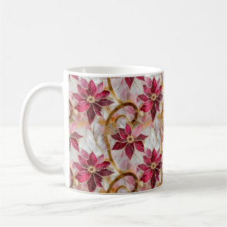 Caneca De Café Redemoinhos Dourados Burgundy Rosa Natal Poinsetti