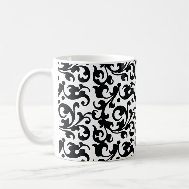 Caneca De Café Redemoinhos preto e branco elegantes do damasco (Esquerda)