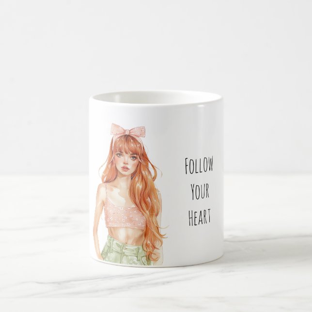 Caneca De Café Redhead Girl Pink Bow (Centro)