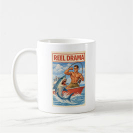 Caneca De Café Reel Drama Shark Fisherman | Funny Retro Boating
