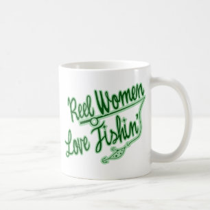 Caneca De Café Reel Women Adora Mulheres que pescam ao ar livre