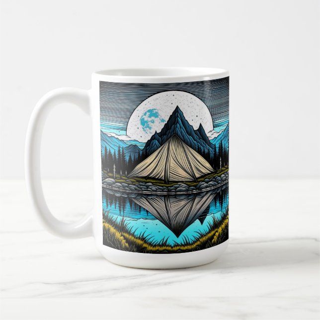 Caneca De Café Reflexão de uma tenda no lago das montanhas (Esquerda)