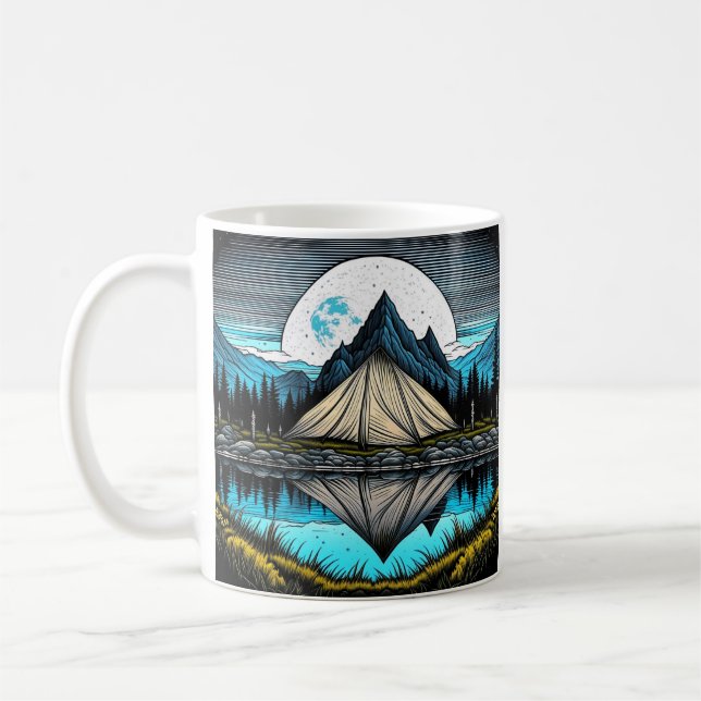 Caneca De Café Reflexão de uma tenda no lago das montanhas (Esquerda)