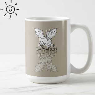 Caneca De Café Reflexão Doodle Dragão Cinza Doce Nome Personaliza