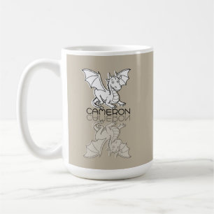 Caneca De Café Reflexão Doodle Dragão Cinza Doce Nome Personaliza