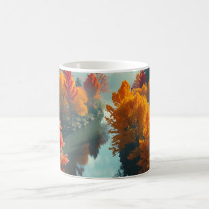 Caneca De Café Reflexão Serena da Margem do Rio Arte da Natureza