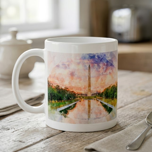 Caneca De Café Reflexo do pôr do sol em aquarela do Monumento a W (Washington Monument Watercolor Sunset Reflection. Coffee Mug)