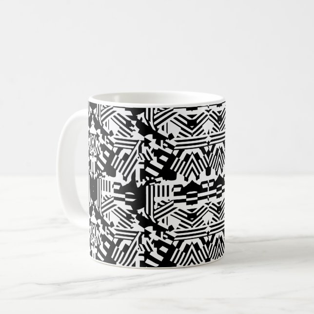 Caneca De Café Reflexões Abstratas: Linhas, Cubos e Monocromo (Frente Esquerda)
