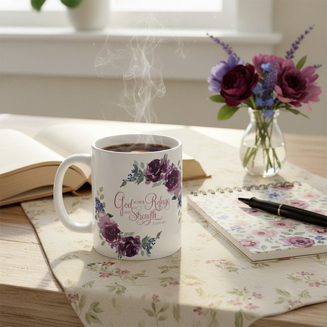 Caneca De Café Refúgio e força floral roxo (Criador carregado)