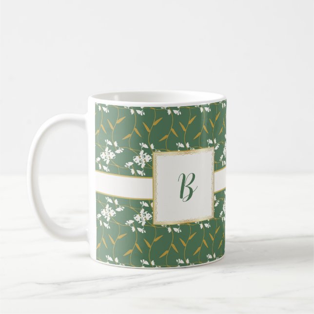 Caneca De Café Regal Floral Green Monograma Cheio (Esquerda)