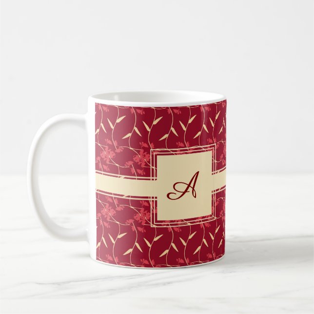 Caneca De Café Regal Floral Red Square Monograma Cheio (Esquerda)