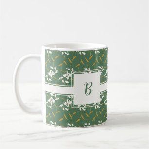 Caneca De Café Regal Floral Verde Quadrado Cheio Monograma