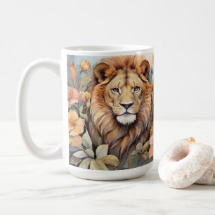 Caneca De Café Regal Lion Entre Blooms Exótica Vida Selvagem