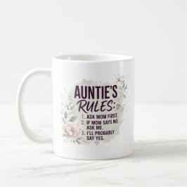 Caneca De Café Regras da Tia Divertida Citação Floral Aquarela Fa