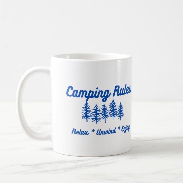 Caneca De Café Regras de acampamento - Relaxe, Desencha, Desfrute (Esquerda)