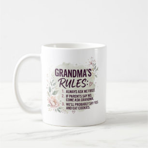 Caneca De Café Regras Divertidas da Vovó Floral Aquarela Citação