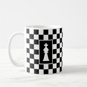 Caneca de Café Rei Branco em Xadrez Preto e Branco