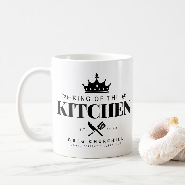 Caneca De Café Rei da Cozinha Homem Elegante de Foodie com Nome (Com Donut)